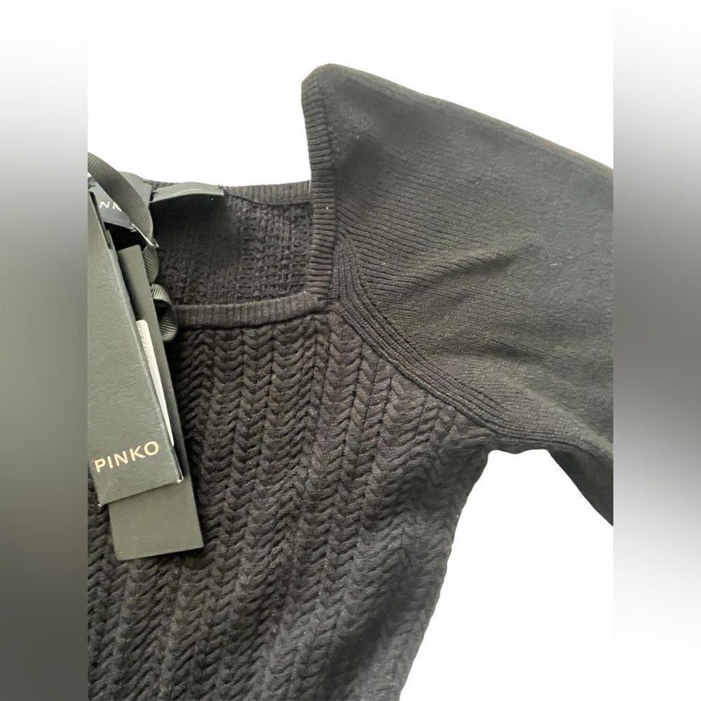PINKO Black Knit Fit & Flare Dress Square Neck Balloon Sleeves Size Small NWT - Picture 10 of 15